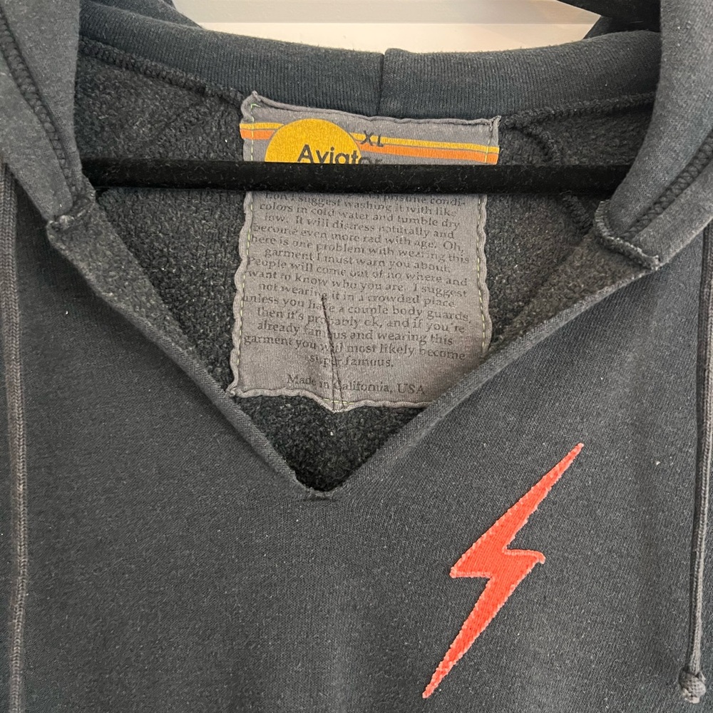 Aviator Nation Black Hoodie with Red Lightning Bolt - Picture 4 of 5